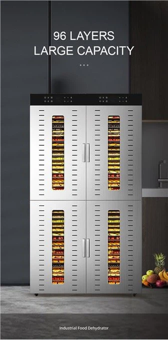 Elektromos rozsdamentes acél 96 tálcás kereskedelmi élelmiszer szárító Beer Jerky és Deer Jerky 100 kg